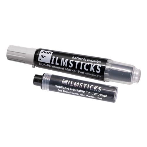 Filmsticks Nachfüllbarer, wiederverwendbarer, nicht permanenter schwarzer Mehrzweck-Marker-Stift-Set, inkl. Meißel-Ersatz und Nachfülltinte. von Filmsticks