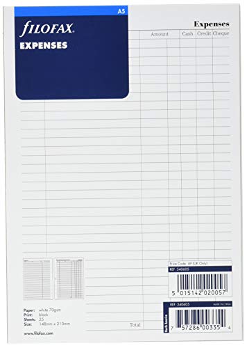 Filofax 340605 Kalenderblatt für die Verwaltung von Ausgaben, A5, weiß (evtl. nicht in deutscher Sprache) von Filofax