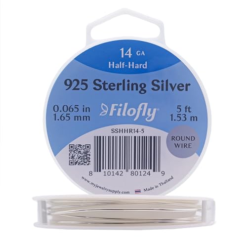 Filofly, 14 Gauge, 925er-Sterlingsilberdraht, halbhart, rund, 1,5 m von Filofly