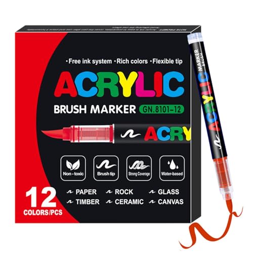 Filvczt Direct Liquid Soft Head Marker, Kunstmarker-Set, Acryl-Pinselstifte, nicht verlaufende Farben, einfach zu verwenden, 12/24 Farben zum Zeichnen, Basteln von Filvczt