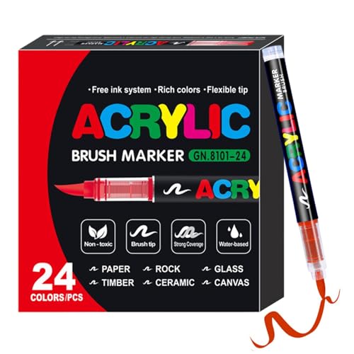 Filvczt Direct Liquid Soft Head Marker, Kunstmarker-Set, Acryl-Pinselstifte, nicht verlaufende Farben, einfach zu verwenden, 12/24 Farben zum Zeichnen, Basteln von Filvczt