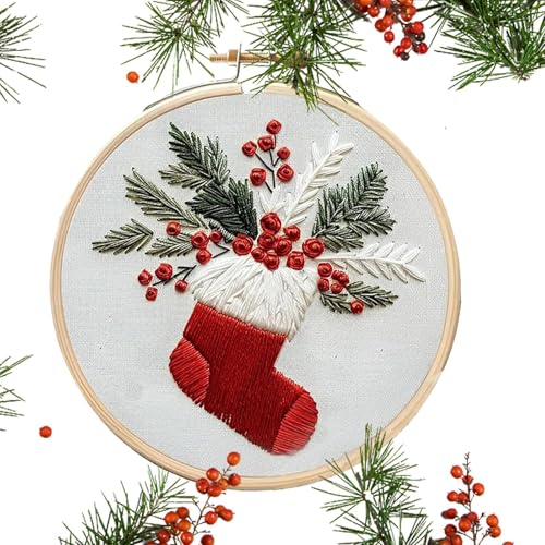 Filvczt Embroidery Christmas Patterns, Christmas Novice Embroidery Kit, Christmas Art Craft Kit, Easy Embroidery Kit, Christmas Kits, Easy To Use, Portable for Beginners von Filvczt