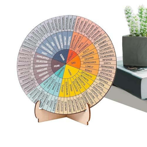 Filvczt Gefühlsrad-Diagramm, Hölzernes Gefühlsrad, Emotionsrad Mit Ständer, Mit Farbcodiertem Design Und Emotionsbewusstseins-Tool, 15 X 15 Cm, Für Schreibtisch, Schrank von Filvczt