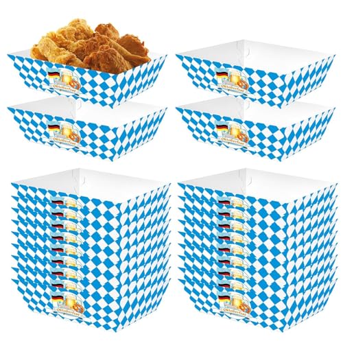 Filvczt Oktoberfest-Snackbox aus Papier,Oktoberfest-Snackbox | Souvenirverpackung Oktoberfest-Leckerei-Geschenkbox | Papierbehälter für Film Night Chicken Rice Krispies – Snackboxen im blau-weiß von Filvczt