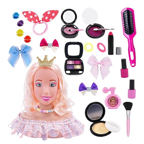 Filvczt Puppenkopf für Haarstyling, Friseurpuppenkopf für Kinder | Haare flechten Schaufensterpuppe Friseurkopf,Kinder-Rollenspiel-Set zum Schminken, Frisieren, Flechten und Locken von Filvczt