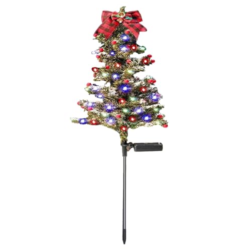 Filvczt Solar-Weihnachtsbaum für den Außenbereich,Solar-Weihnachtsbaum,Mehrfarbige LED-Weihnachtsbaum-Weihnachtswegbeleuchtung | Solarbetriebene Weihnachtsdekoration mit Schleife und Ornament für von Filvczt