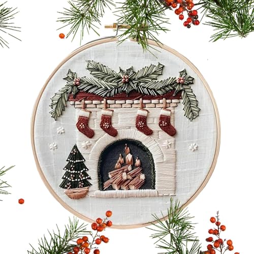 Filvczt Stickerei Weihnachtsmuster, Weihnachten Anfänger Stickerei Kit, Weihnachten Kunst Handwerk Kit, Einfache Stickerei Kit, Weihnachten Kits, Einfach zu Bedienen, Tragbar für Anfänger von Filvczt