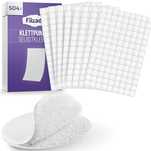 Filzada® 1008x Klettpunkte Selbstklebend - runder Klettverschluss Selbstklebend - weiße Klett Klebepunkte - Selbstklebende Klettpunkte - Klett Punkte Klebend für DIY - Selbstklebender Klettverschluss von Filzada