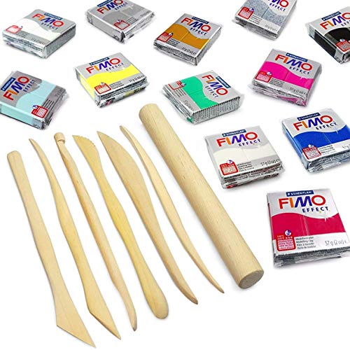 FIMO Effect Modelling Clay Professional Set -12 x 57g + 7 Pro Moulding Instruments von Fimo