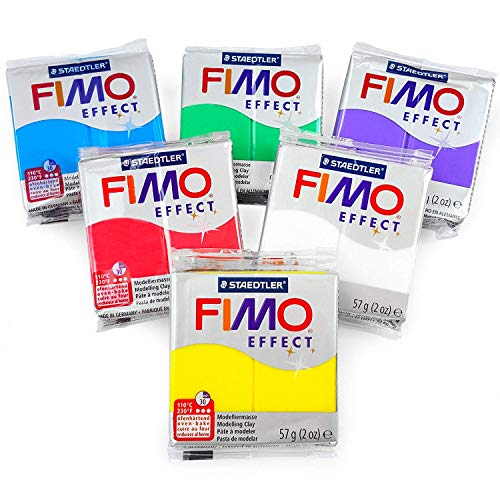 FIMO Effect Polymer-Modelliermasse, ofenhärtend, 57 g, Set mit 6 Stück, transparentes Finish von Fimo