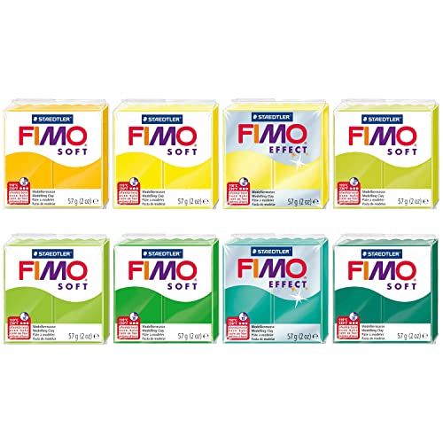 FIMO Soft & Effect Polymer-Modelliermasse, 57 g, Gelb, Grün, 8 Stück von Fimo