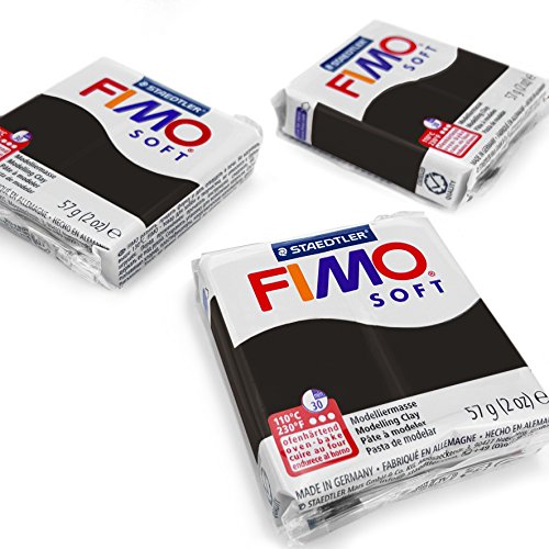 FIMO Weiche Polymer-Ofen-Modelliermasse – die beliebtesten Farben – 57 g – 3er-Set – Schwarz von Fimo
