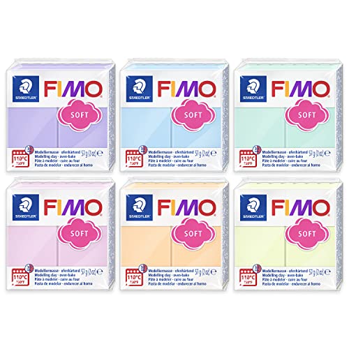 Fimo Effect Polymer-Modelliermasse, ofenhärtend, 57 g, Set mit 6 Stück, Pastell-Finish von Fimo