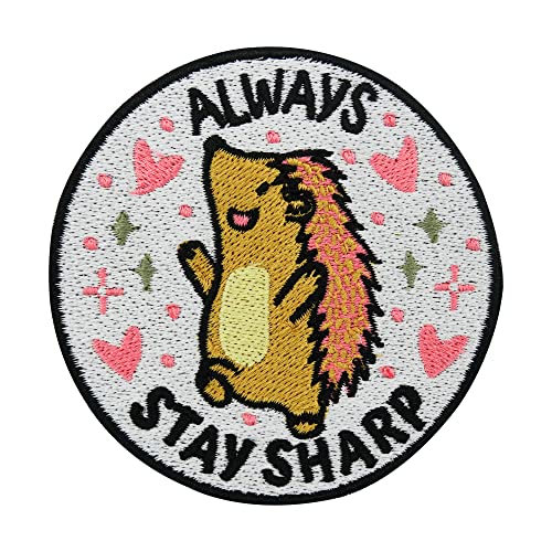 Finally Home Always Stay Sharp Igel Patch zum Aufbügeln | Tier Patch zum Aufnähen, Jeansjacken Bügelbild, Aufbügler, Aufnäher, Bügelpatch, Kinder Patches von Finally Home