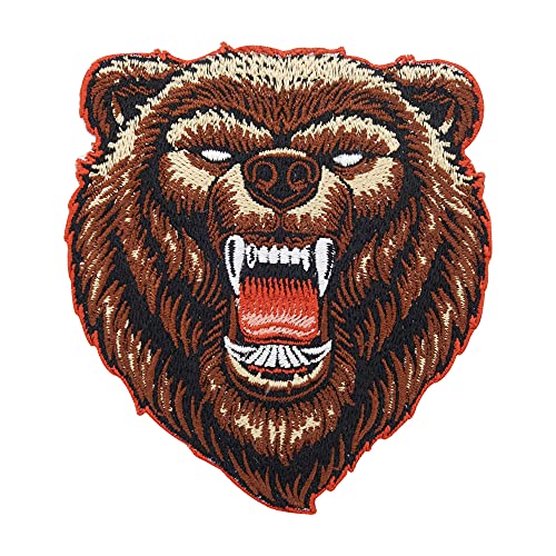 Finally Home Angry Grizzly Bär Patch zum Aufbügeln | Vintage Patches, Tiere Bügelflicken, Biker Bügelbild, Bear Aufnäher von Finally Home