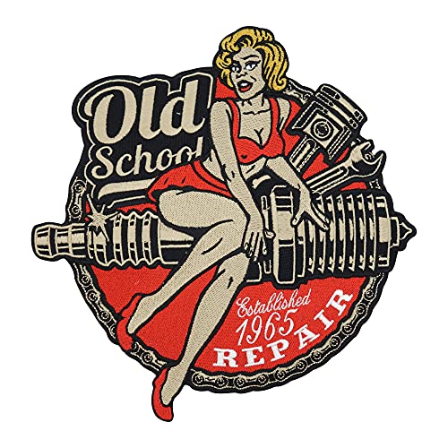 Finally Home Großer Old School Repair Biker Rückenpatch zum Aufbügeln für Lederkutten | Motorrad Kutten Patches, Frauen Rückenaufnäher, Schrauben Motorcycle Flicken, Aufnäher für Männer von Finally Home