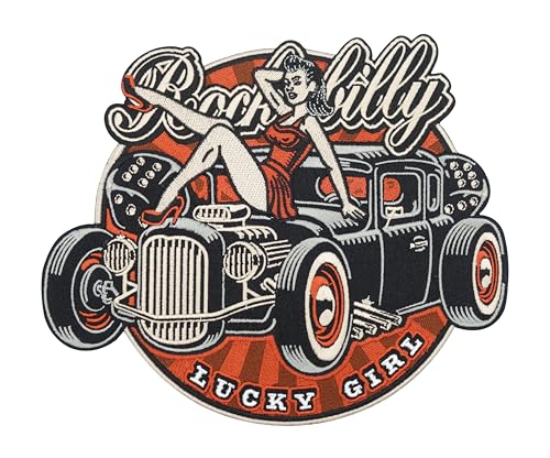 Finally Home Großer Oldtimer Retro Rockabilly Rückenpatch zum Aufbügeln | 80er Motorrad Kutten Patches, Sexy Biker Bügelpatch, Vintage Rückenaufnäher, Große Aufnäher für Männer von Finally Home