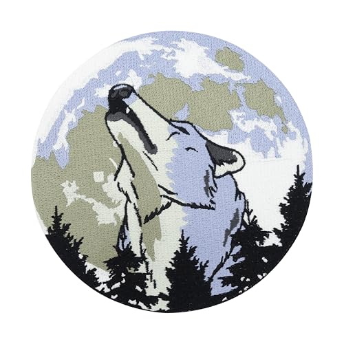 Finally Home Großer Wolfs Mond Rückenpatch zum Aufbügeln | Motorrad Kutten Patches, Wolf Biker Bügelpatch, Moon Rückenaufnäher, Große Aufnäher für Männer von Finally Home