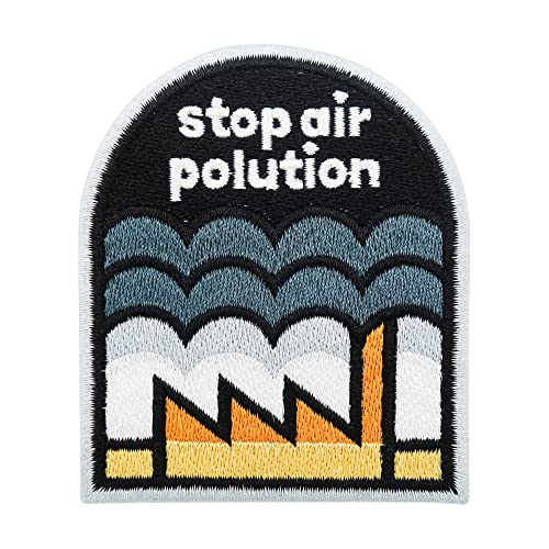 Finally Home Patch zum Aufbügeln - Stop Air Polution | Klimawandel Patches, Klima Bügelbild Welt Erde Planet Aufbügler Natur Aufnäher von Finally Home