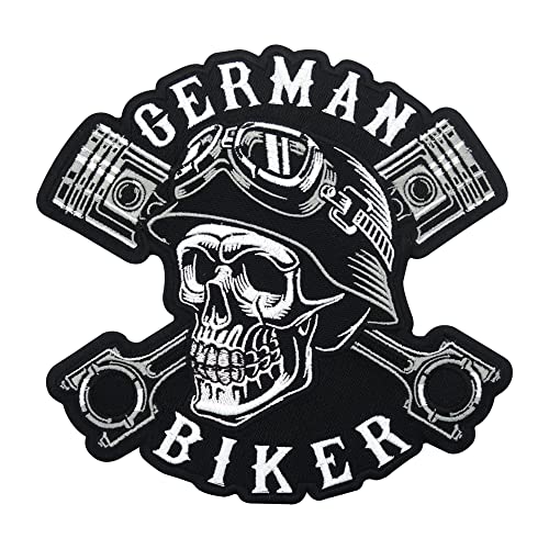 Finally Home Großer German Biker Totenkopf Patch zum Aufbügeln | Motorrad Kutte Patches, Hunde Bügelflicken, Motorradjacke Männer Flicken, Motorcycle Aufnäher für Lederwesten von Finally Home