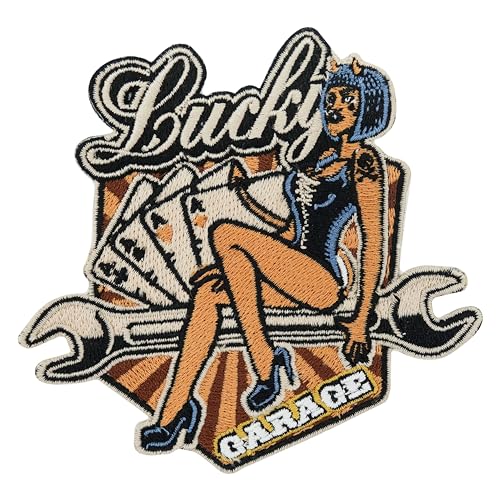 Finally Home Lucky Garage Teufel Karten Biker Patch zum Aufbügeln | Motorrad Kutte Patches, Rückenaufnäher, Motorradjacke Rückenpatch, Motorcycle Aufnäher für Lederwesten von Finally Home