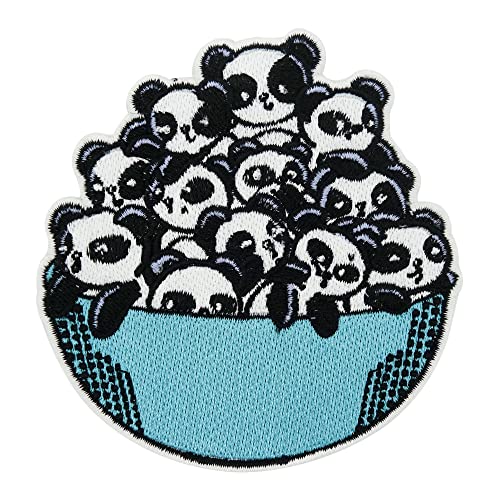 Finally Home Lustiger Panda Bowl Patch zum Aufbügeln | Pandabär Patches Bären Bügelbild Süße Aufbügler Tier Aufnäher Kinder Bügelpatch von Finally Home