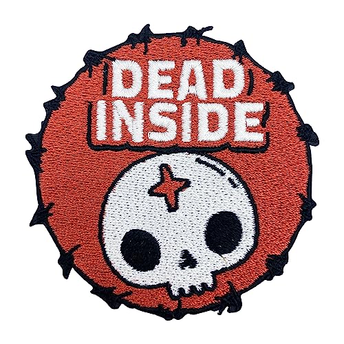 Finally Home Patch zum Aufbügeln - Dead Inside | Totenkopf Patches, Comic Aufbügler, Runde Orange Flicken, Schädel Aufnäher von Finally Home