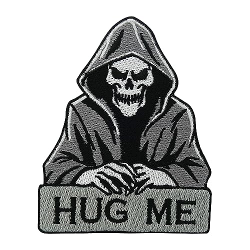 Finally Home Patch zum Aufbügeln - Hug Me Reaper | Totenkopf Patches, Biker Aufbügler, Motorrad Flicken, Lustige Skelett Aufnäher von Finally Home