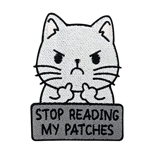 Finally Home Patch zum Aufbügeln - Stop Reading My Patches Katze | Stinkefinger Patches Katzen Bügelbild Cat Aufbügler Tiere Flicken Tier Aufnäher von Finally Home