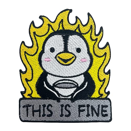 Finally Home Patch zum Aufbügeln - This is Fine Pinguin | Winter Patches Pinguine Aufbügler Meme Tier Aufbügler Tiere Sprüche Aufnäher von Finally Home