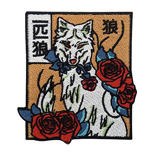 Finally Home Wolf mit Rosen Patch zum Aufbügeln | Wölfe Jeansjacken Patches Rose Bügelbild Aufbügler Tiere Aufnäher Blumen Bügelpatch von Finally Home