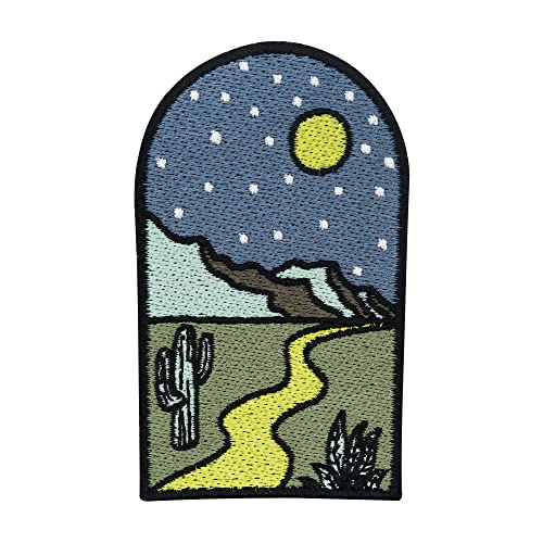 Finally Home Wüste im Mondschein Patch zum Aufbügeln | Kaktus Patches, Berg Bügelbild, Retro Sterne Flicken, Mond Aufbügler, Berge Bügelpatches, Moon Aufnäher von Finally Home