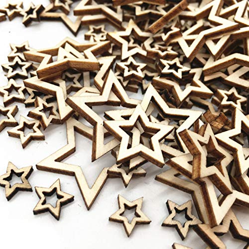 300 pcs Holzsterne Sterne Holz Dekosterne Holzverzierung Unvollendete Holzverzierungen Dekoration Holz Ornament，für Weihnachten Hochzeit Party DIY Handwerk Tisch Streuung Dekoration 3 Größen（1/2/3）cm von Fine jade2