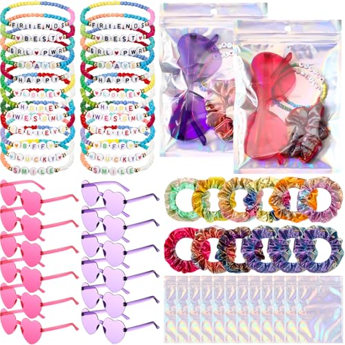 FineCheer 60 Stück Perlen Freundschaftsarmbänder Sonnenbrillen Holografische Scrunchie Taschen Set in My Era Beliebte Sänger-Partygeschenke 12 Set Freundschaftsgeschenke für 1989 Mädchen Party Frauen von FineCheer