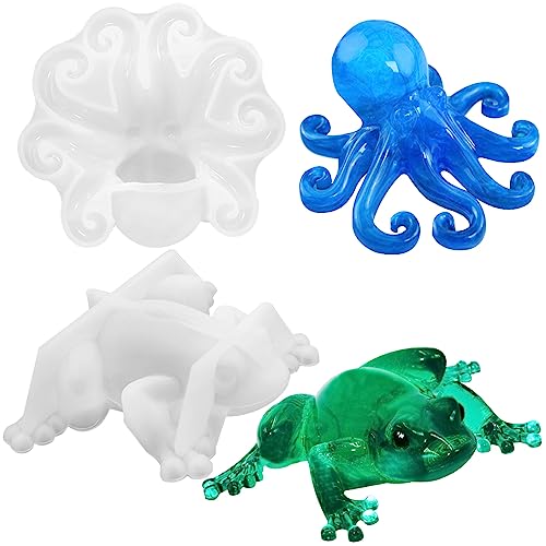 2 Stück Oktopus-Frosch-Harz-Formen, FineGood 3D-Tiere, Epoxidharz-Formen, DIY-Silikonharz-Gießformen für Heimdekoration, Desktop-Ornament von FineGood