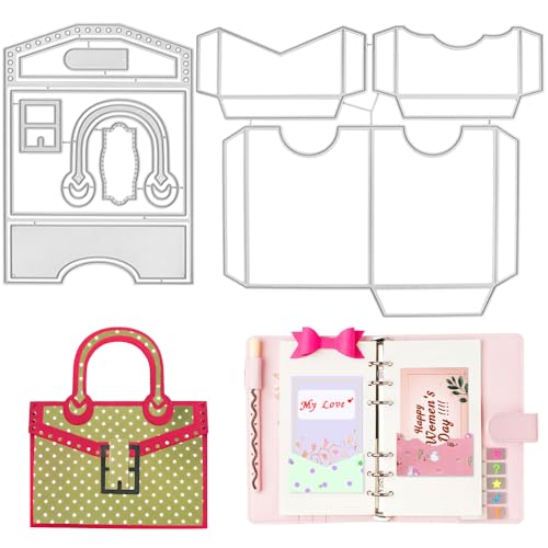 FineGood Stanzschablonen für Kartenherstellung, 3D-Handtaschen-Buch, Taschen-Stanzformen, Metallprägeschablonen für Bastelarbeiten, Papierkarten, Scrapbooking, Alben, Dekoration, 2 Stück von FineGood