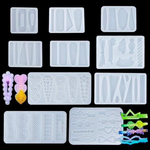 FineInno 10Pcs Haarspangen Epoxidharz Formen,Hair Clip Resin Mold,Haarklammern Kristal Silikonform, Gießform DIY Schmuck Anhänger DIY Basteln von FineInno