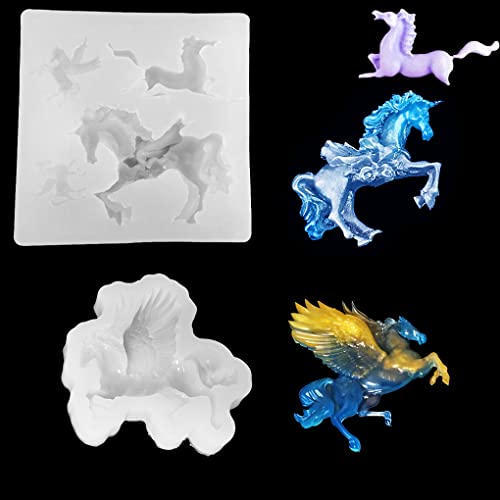 FineInno 2 Pcs Epoxidharz Formen Einhorn Silikonform Gießform Resin Harz DIY Casting Formen Pegasus Mold Kunstharz für Schmuck Handwerk Machen von FineInno