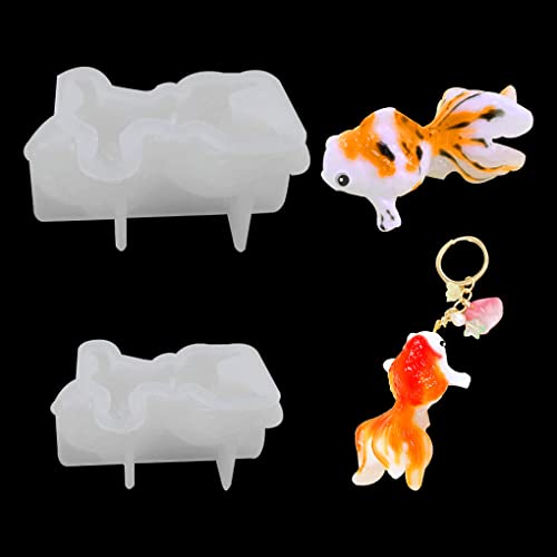 FineInno 2 Stück Schmuck Epoxidharz Form, Koi Fische Resin Mold,3D Tier Silikonform, Gießform Harz DIY Seifen Kerzen Anhänger Halskette Machen von FineInno