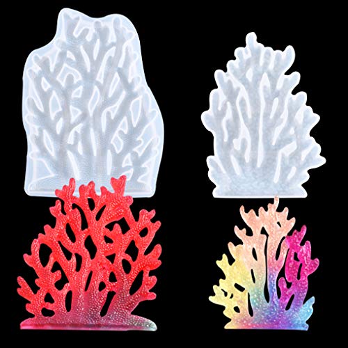 FineInno 2Pcs Silikonformen Epoxidharz Coral Reef Resin Molds Korallen Gießformen Untersetzer DIY Art Achat Anhänger Halskette DIY Basteln (Korallenriffformen) von FineInno