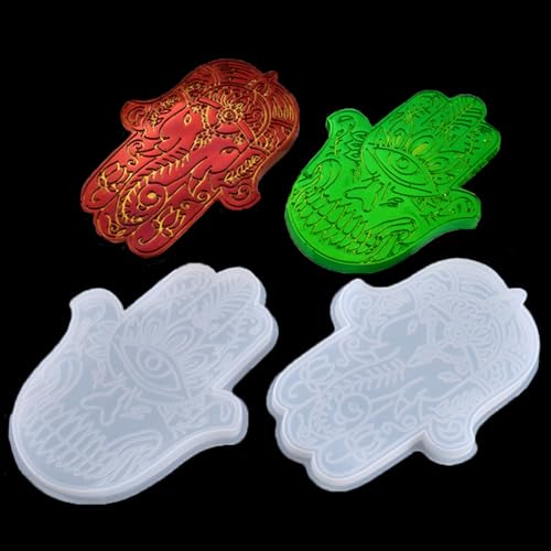 FineInno 2Pcs Silikonformen Epoxidharz Hamsa Hand Resin Molds Gießformen Hand der Fatima Untersetzer DIY Kunstharz Gießen Halskette Anhänger (Hamsa Hand) von FineInno