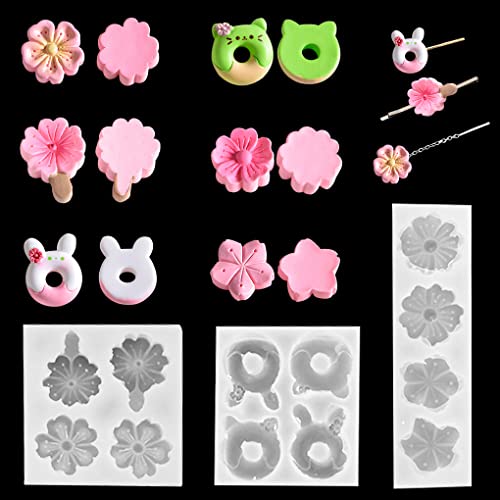 FineInno 3 Stück Ohrstecker Epoxidharz Formen Blumen Krapfen Ohrringe Silikonform Anhänger Schmuck Resin Form Klein Gießform Silikon für DIY Halskette Haarclips von FineInno