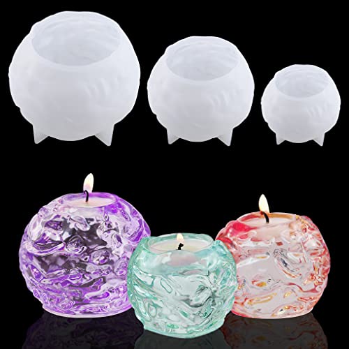 FineInno 3 Stück Runder Ball Kerzenhalter Silikonform Epoxidharz Candlestick Resin Molds Teelicht Resin Form Kerzenständer Harz Gießform für DIY Desktop Dekoration von FineInno