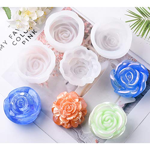 FineInno 4 Stück Blume Epoxidharz Formen Flower Resin Molds Kristall 3D Rosen Silikonformen Gießformen DIY Handwerk Seifen Kerzen von FineInno