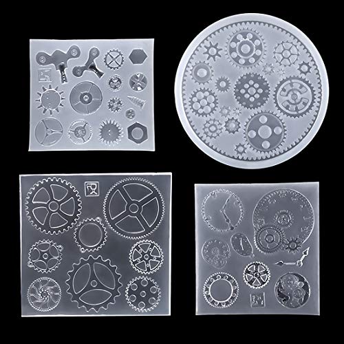 FineInno 4Pcs Steampunk Epoxidharz Formen Gear Resin Molds Zahnräder Gießform für Anhänger Charms Vintage Schmuck Basteln Halskette Ohrringe Deko von FineInno