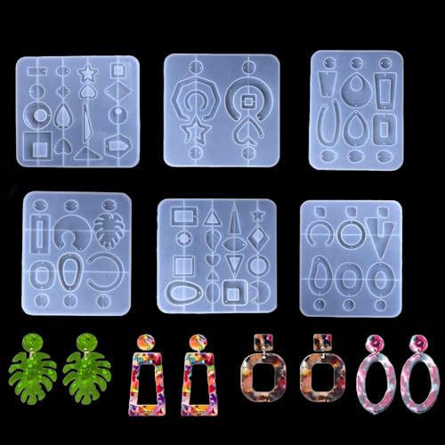 FineInno 6Pcs Gießformen Silikon Ohrringform Resin Molds Harz Casting Formen Pendel Epoxidharz Form Kegel Kristall Silikonform für Schmuck Anhänger von FineInno