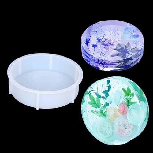 FineInno Runden Epoxidharz Formen,Round Resin Molds,Große Buchstützen Silikonformen,Gießform für DIY Erhaltung Blumen Bilderrahmen von FineInno