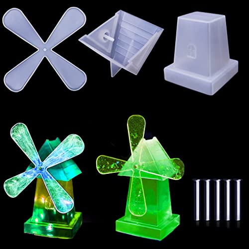 FineInno Epoxidharz Formen Drehende Windmühle Silikonform Windrad Gießform Windmill Resin Mold Haus Harz Form für DIY Desktop-Ornament Haus Dekoration von FineInno