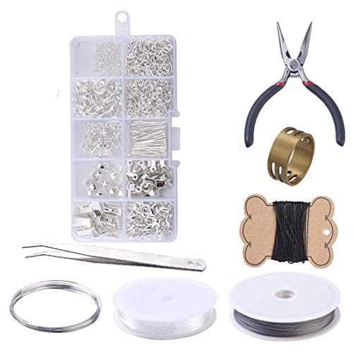 FineInno Schmuckherstellungs Zubehör Set, Jewelry Making Supplies DIY Ohrringe Schmuck Basteln Jewelry Making Kit Schmuck Reparatur Werkzeug Zubehör (Silber Schmuck Basteln Set) von FineInno