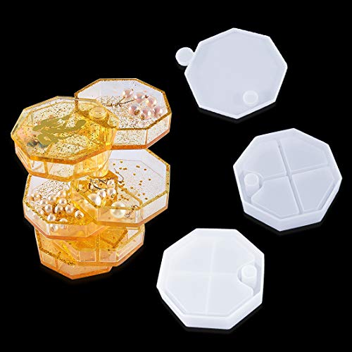 FineInno Silikonform Schmuckaufbewahrung Epoxidharz Gießharz Set für Drehbar Schmuckdose Kristall Schmuckherstellung Octagon Resin Molds DIY Handwerk von FineInno